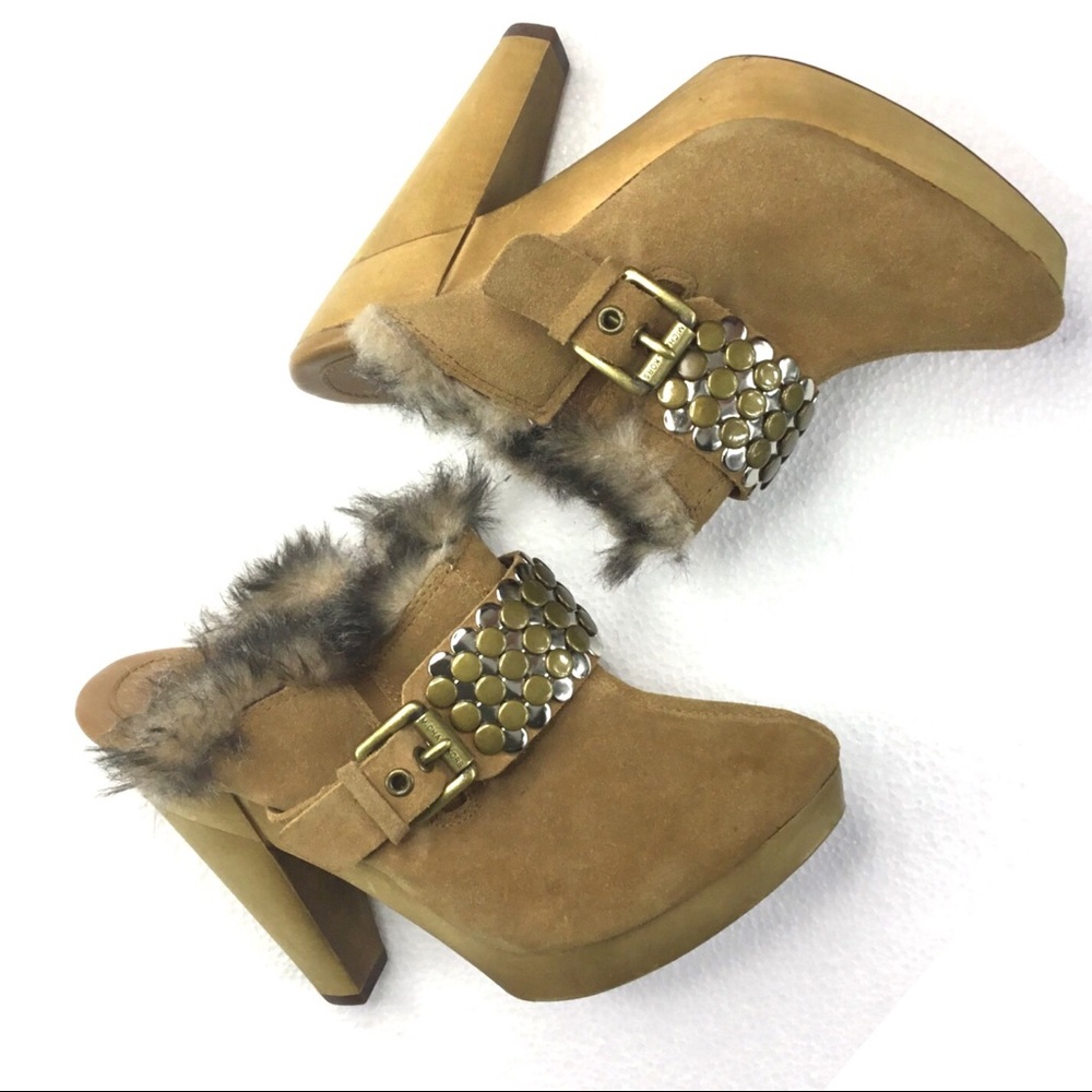 Michael Kors Suede Fur Lined Wood Heel Clog Sz 6